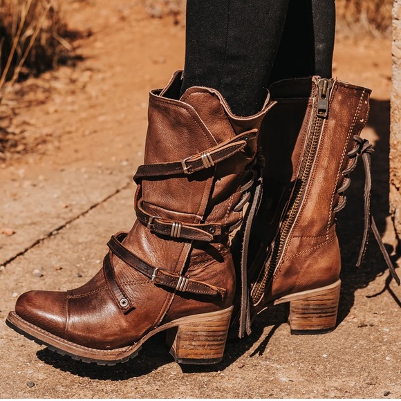 freebird Shoes Freebird Cora Boots Brown Boho Slouchy Buckle